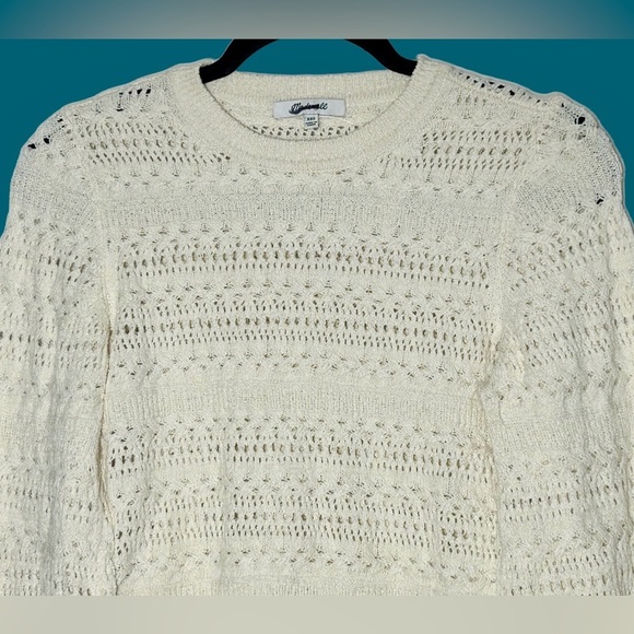 NWT Madewell Scalloped-Trim Open Knit Sweater Tee in Sand, Size XXS - Picture 9 of 15
